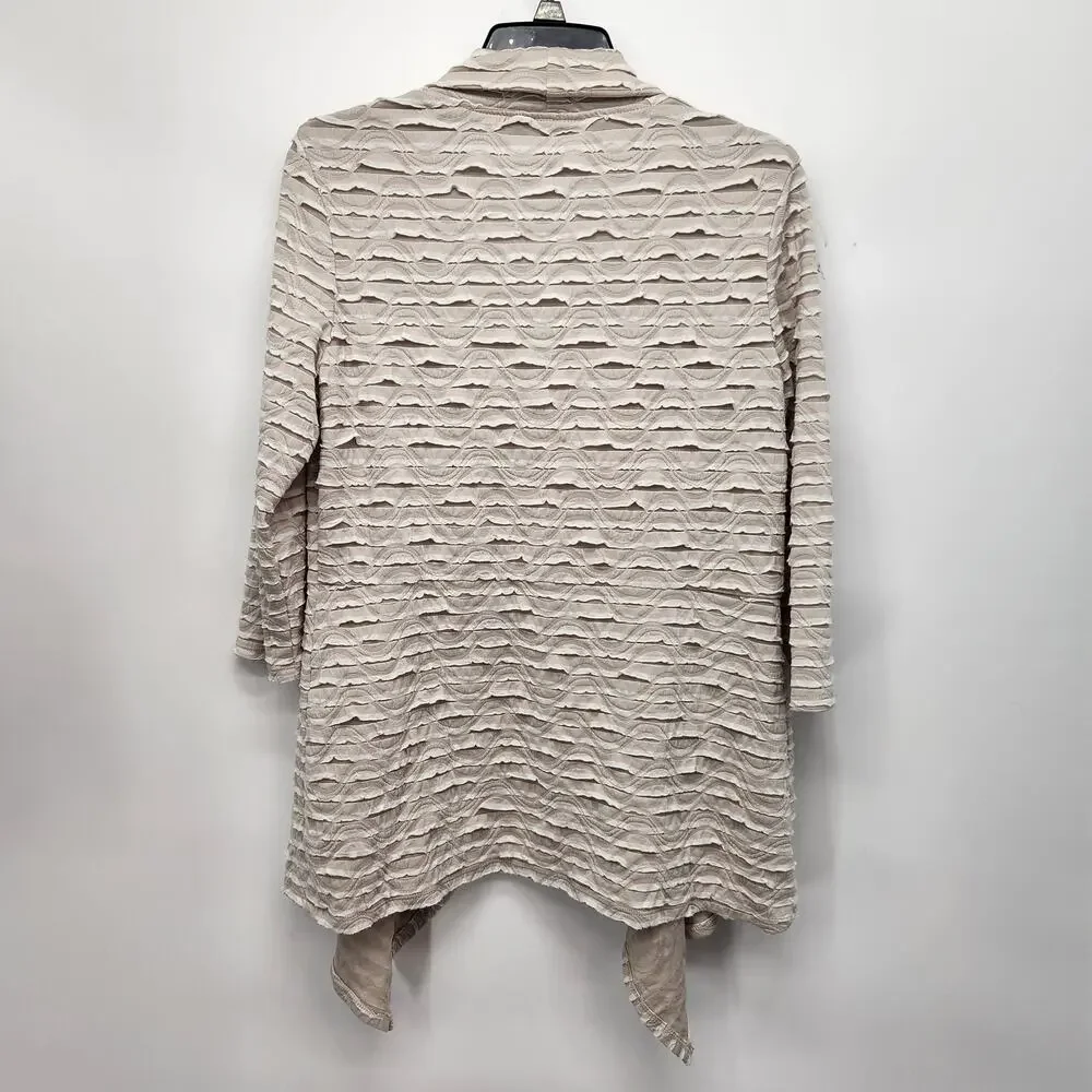 VTG. Frank Lyman Lagenlook Crinkle Ruffle Tan Open Front Cardigan Women's 12‎